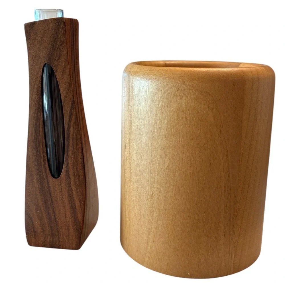 Elegant Wood Vases/Holder Set /2 Different Wood Vases Glass Insert Tube for bud
